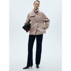 Beige - Wool Coats Mango Funnel Neck Cape Coat - Light Brown