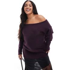 Yours Knitted Bardot Jumper - Purple