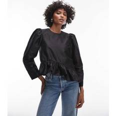 & Other Stories Clothing & Other Stories Satin Blouse With Asymmetric Frill Hem Black