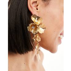 ASOS DESIGN Drop Earrings with 3D Floral - Gold Tone