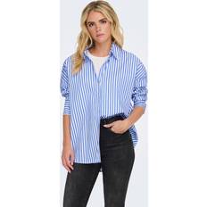 Dame - Stribede Bluser JDY vesper Skjorte - Cloud Dancer/Cornflower Blue