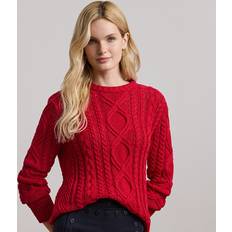 Ralph Lauren Men Tops Ralph Lauren Aran Knit Cotton Blend Crewneck Sweater - Festive Red