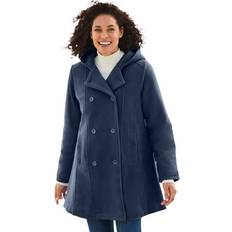 Woman Within Clothing Woman Within Plus Size Double-Breasted Hooded Fleece Peacoat - Navy