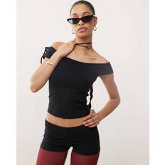 Motel Thora Tie Side Off-Shoulder Top - Black