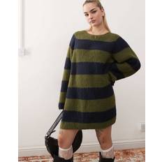 Green - Men Dresses Monki Long Sleeve Crew Neck Dress - Khaki/Navy Stripe