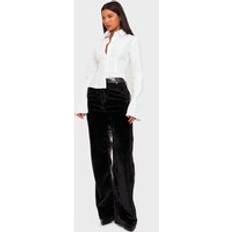 Faux Fur Pants PrettyLittleThing Faux Fur Wet Look Contrast Fabric Leg Pants - Black