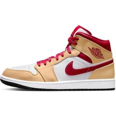 Brown Basketball Shoes Air Jordan 1 Mid - Light Curry Cardinal Red