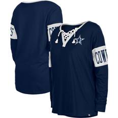 New Era T-shirts New Era Women's Navy Dallas Cowboys Lace-Up Notch Neck Long Sleeve T-Shirt