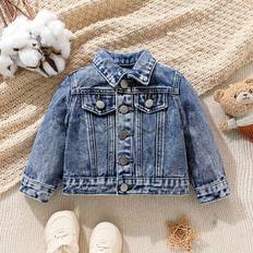 9-12M Jackets Shein Medium Wash Denim Jacket With Bear Patch - Classic