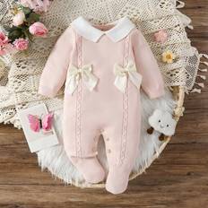 1-3M Jumpsuits Children's Clothing Shein Baby Girls Long Sleeve Knitted Jumpsuit - Cozy