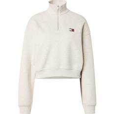 Cropped - Men Jumpers Tommy Jeans Boxy Half-Zip Cropped Sweatshirt - White/Neutral