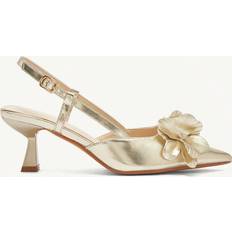 Shein Pointed Toe Floral Mid Heel Pumps - Gold