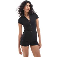 Agon Button Front Playsuit - Black