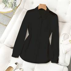 Transparent Blouses Shein Turndown Collar Basic Blouse - Transparent Solid Color