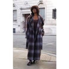 Rutiga Kappor & Rockar PrettyLittleThing Checkered Brushed Wool Look Tie Waist Coat - Brown