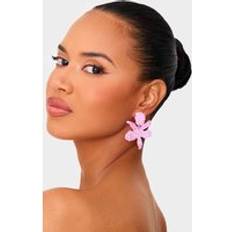 PrettyLittleThing Flower Diamante Statement Earrings - Pink