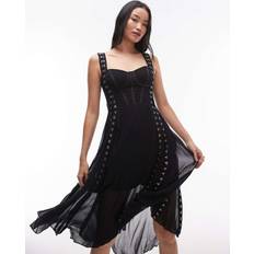 AllSaints Midi Dresses AllSaints Luna Corset Mesh Midi Dress - Black