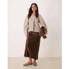 New Look Satin Midi Bias Skirt - Brown