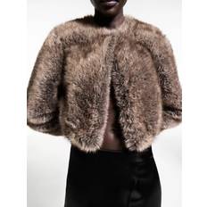 Mango Women Jackets Mango Faux Fur Jacket - Brown