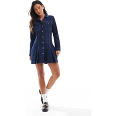 Tommy Jeans Pleated Denim Mini Shirt Dress - Navy Blue