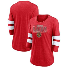 Women T-shirts Fanatics Branded Women's Fanatics Heathered Red/White Chicago Blackhawks Full Shield 3/4-Sleeve Tri-Blend Rag