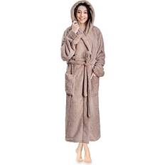 Brown - Women Robes PAVILIA Fleece Mid-Calf Bathrobe - Taupe