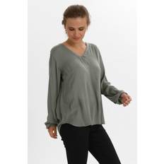 Grey - Women Blouses Kaffe Amber V Neck Blouse - Grey