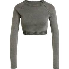 Homme - Uni Chemisiers Crop Top Manches Longues Bords-Côtes - Black