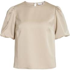 Gråa Blusar Vila 2/4 Satin Puff Top - Grå