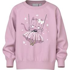 Guld Sweatshirts Børnetøj Name It Corsage Cat Sweatshirt - Guld/Lyserød/Sort/Hvid