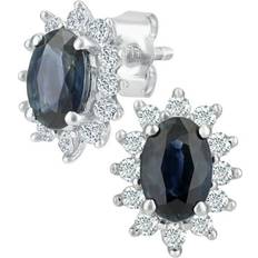 9k - Diamond Earrings Jewelco London Jewelco London, 9ct White Gold Jewelco London 1/4ct Diamond Oval Sapphire Cluster Stud Earrings