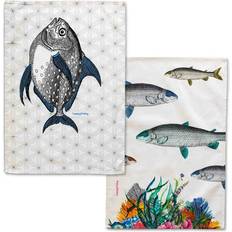 Hemtextil HappyFriday Flerfärgad Fisk 70 x 50 cm Set of 2 Kökshandduk Multifärgad (70x)