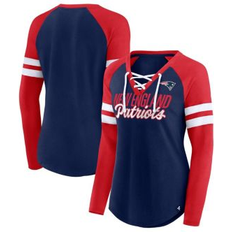 England T-shirts Fanatics Women's Navy/Red New England Patriots Plus True to Form Lace-Up V-Neck Raglan Long Sleeve T-Shirt