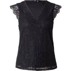 Damen - Nylon Blusen Pieces Regular Fit Top Mit Spitzenbesatz - Black