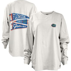 Women T-shirts Pressbox Women's White Florida Gators Pennant Stack Oversized Long Sleeve T-shirt White