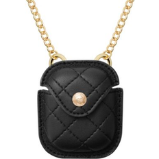 Anne Klein Quilted AirPods Case with Cross Body Chain - Black/Gold-Tone