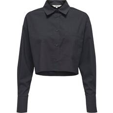 Ternede Bluser Only Onlniara L/S Check Short Shirt - Dark Grey/Black