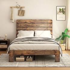 Bed Frames Dark Brown King Size Wooden Platform Bed