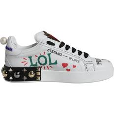 Viscose - White Sneakers Dolce & Gabbana White Heart Studded Low Top Sneakers White