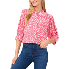 Ruffles Clothing CeCe Ruched-Sleeve Printed Collared Blouse - Rose