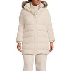 Faux Fur Outerwear Lands' End Plus Size Faux Fur Hooded Down Puffer Coat - Ivory Pearl