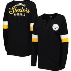 New Era T-shirts New Era Women's Black Pittsburgh Steelers Athletic Varsity Lace-Up Long Sleeve T-Shirt