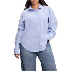 5XL - Woman Shirts Good American Good American Rhinestone Poplin Striped Shirt - Blue