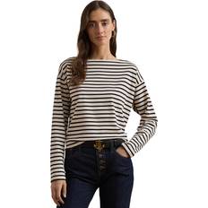 Blouses Striped Cotton Jersey Boatneck Top - Mascarpone Cream/Lauren Navy