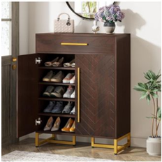 Walnuts Shoe Racks Tribesigns Cabinet with Doors 20 Pairs Shoe Rack