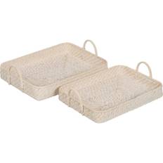 Bambus Serveringsbakker BigBuy Home Hvid Bambus Bakke Set of 2 45 x 34 x 13 cm Serveringsbakke