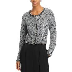 Sequins Outerwear Cinq A Sept Benoit Cropped Sequin Knit Jacket - Silver