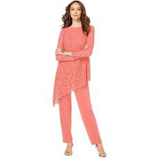 3XL - Women Suits Roaman's Plus Size Lace Asymmetric Tunic and Pant Set - Desert Coral