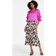 Vince Camuto Floral-Print A-Line Midi Skirt - Rich Black