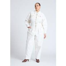 Gold Jumpsuits & Overalls Eloquii Plus Size Gold Hardware Denim Jumpsuit - White Wash